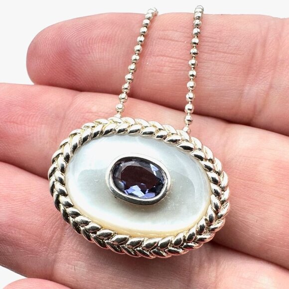 Designer Womens Necklace Sterling Silver Amethyst Pearl Pendant - Picture 1 of 3
